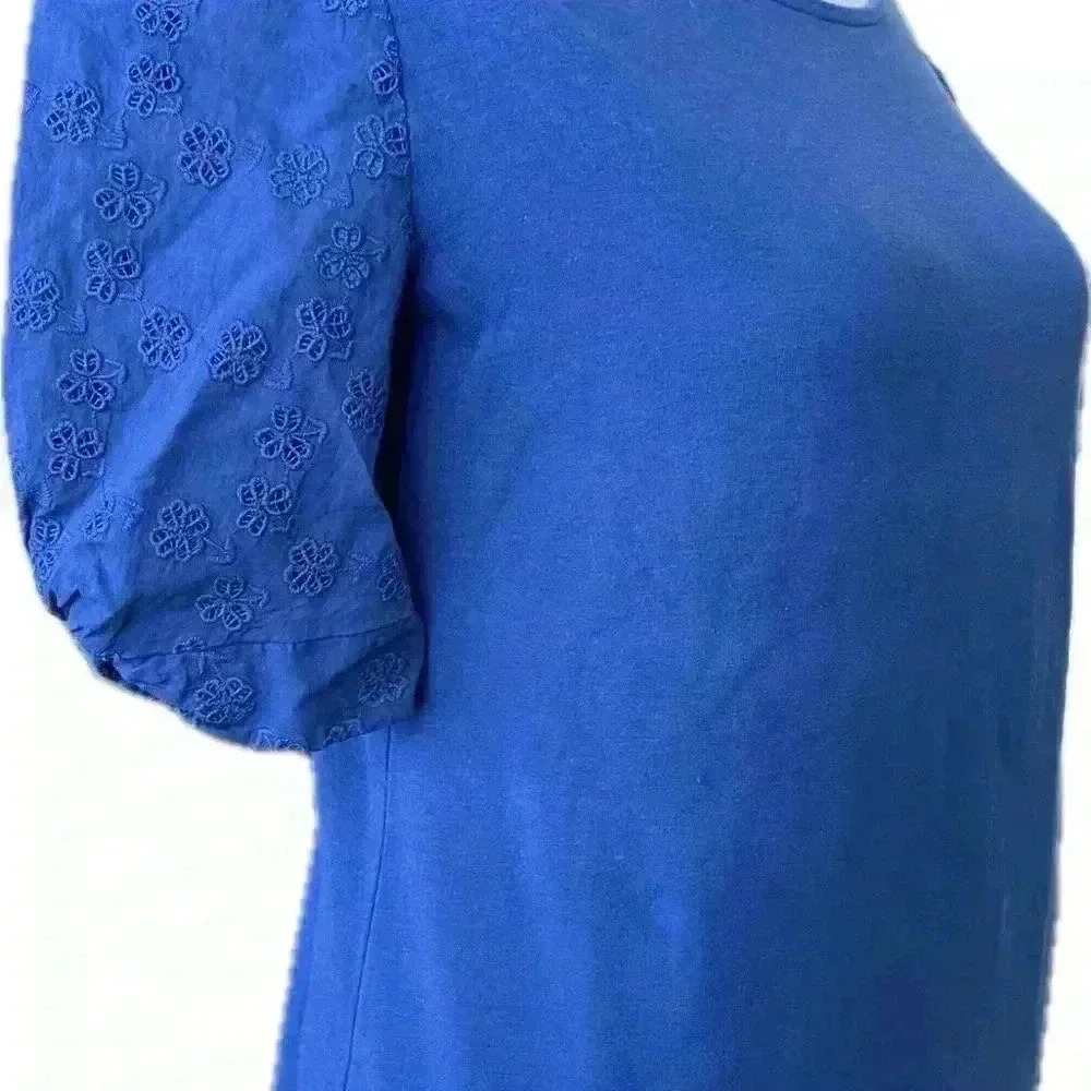 Active Seller! Talbots Royal Blue Eyelet Sleeve Ballet Neck Tee. XS - Picture 2 of 5